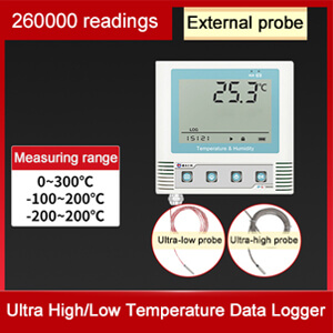 Ultra-high or low temperature data logger